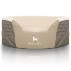 Knuffelwuff Orthopädisches Hundebett Lena Aus Velours Und Kunstleder Mit Hohem Schaumstoffrand Braun/ Beige XL