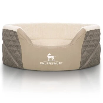 Knuffelwuff Orthopädisches Hundebett Lena Aus Velours Und Kunstleder Mit Hohem Schaumstoffrand Braun/ Beige XL 1 Knuffelwuff Orthopädisches Hundebett Lena Aus Velours Und Kunstleder Mit Hohem Schaumstoffrand Braun/ Beige XL